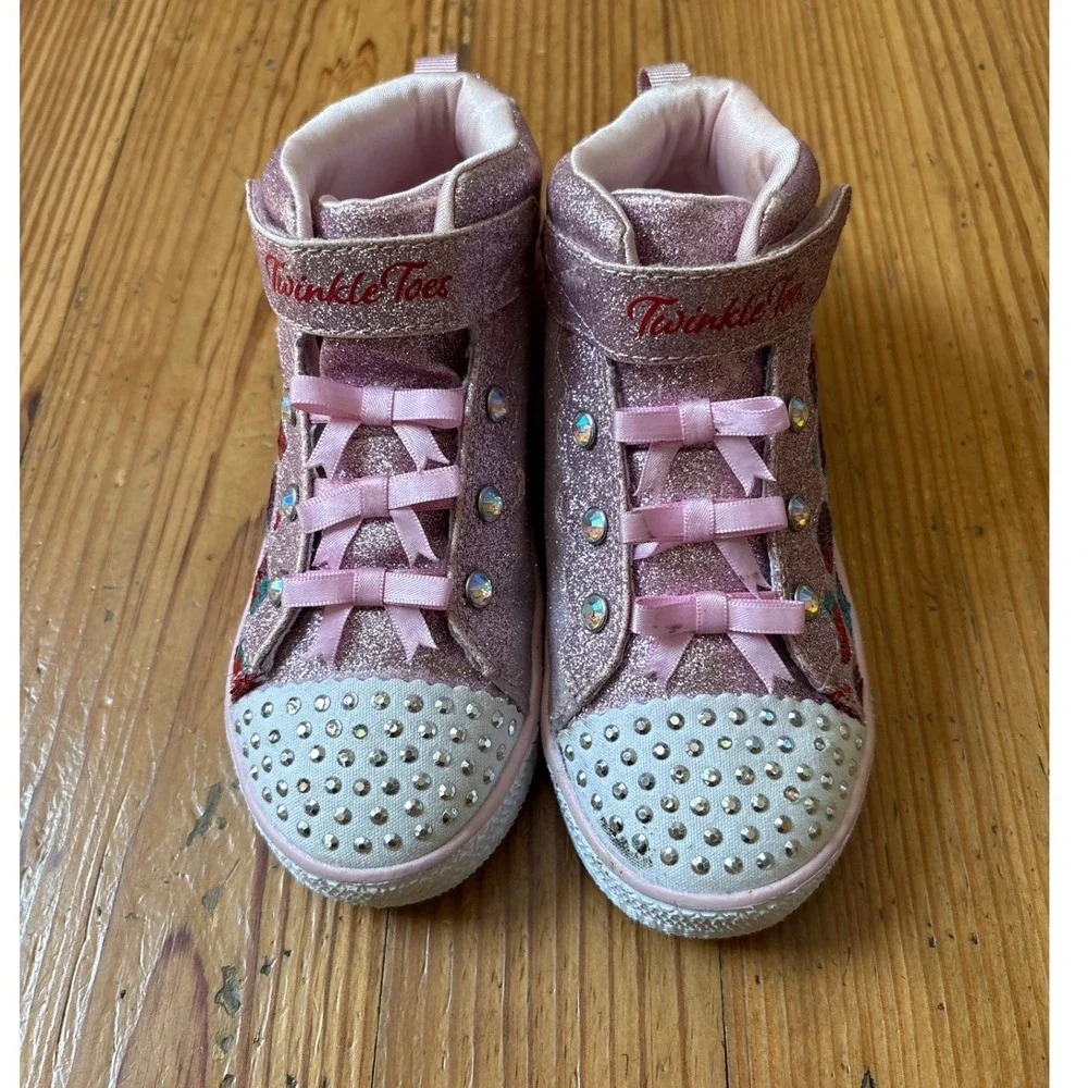 Skechers Twinkle Toes High Top Sneakers Kids Pink Strawberry Glitter SIZE 10.5